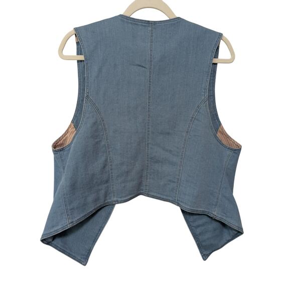 Free People Shrunken Military Vest Women L* Light Denim Blue Metal Buttons Lined - Picture 2 of 9